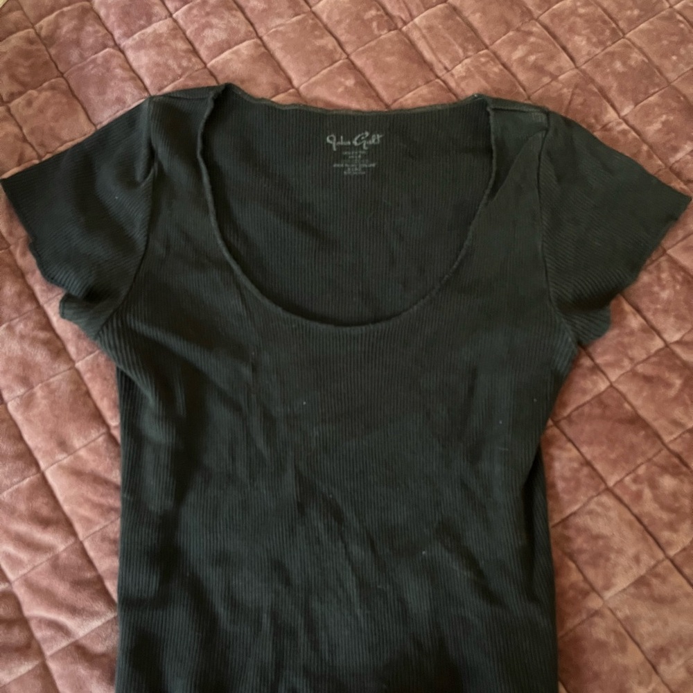 Brandy Melville Black Ribbed Short Sleeve Top
